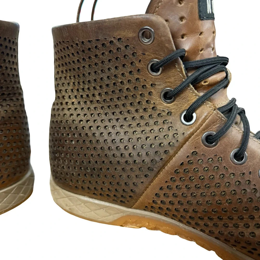 Nobull High Top Leather Brown Trainers Sneakers Boots Casual Shoes Perforated 11